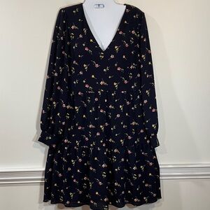 Ralph Lauren Black Label Long Sleeve navy blue Floral V-Neck Dress 4